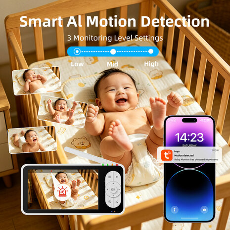 Babyfoon camera voor bewaking met Wifi en huil detectie