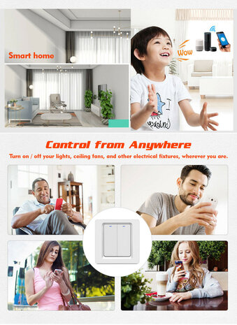Slimme WiFi 3-voudige inbouw schakelaar voor bestaande schakelaars met controleverlichting en app bediening (wit)