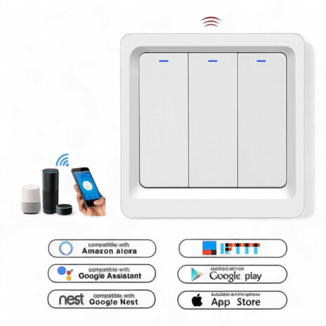 Slimme Zigbee 3-voudige inbouw schakelaar voor bestaande schakelaars met controleverlichting en app bediening (wit)