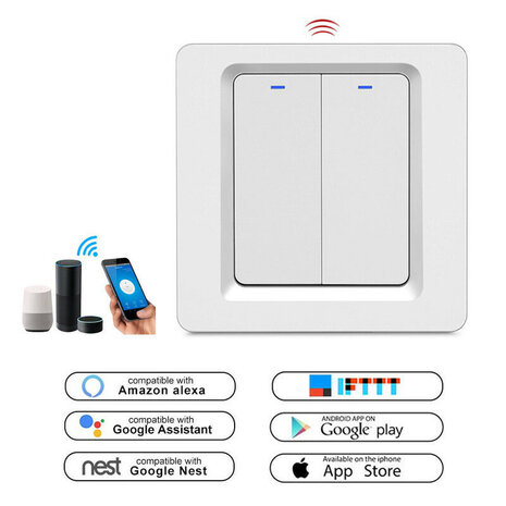 Slimme Zigbee 1-voudige inbouw schakelaar voor bestaande schakelaars met controleverlichting en app bediening (wit)