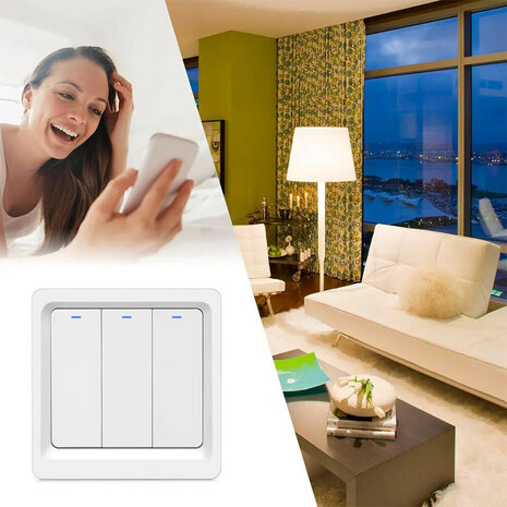 Slimme WiFi 1-voudige inbouw schakelaar voor bestaande schakelaars met controleverlichting en app bediening (wit)