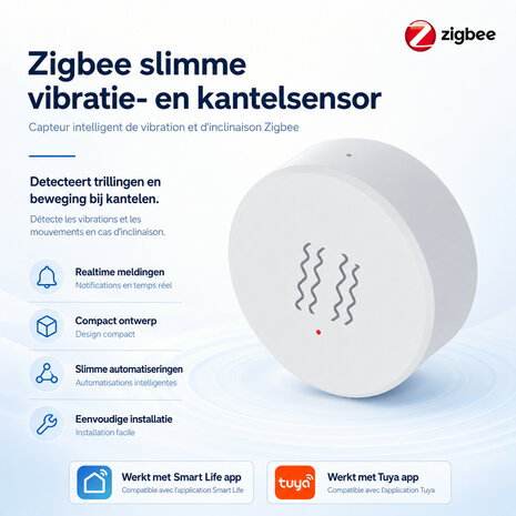 Zigbee sensor voor trillingsdetectie met realtime melding en Wifi connectiviteit