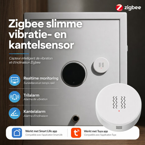 Zigbee sensor voor trillingsdetectie met realtime melding en Wifi connectiviteit
