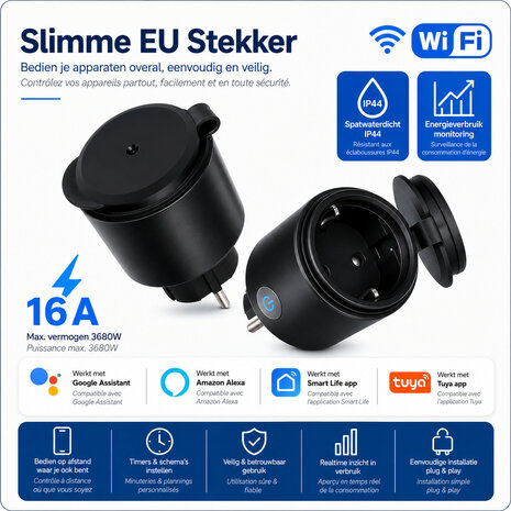 Wifi waterdichte outdoor stekker voor stroom met IP44 bescherming