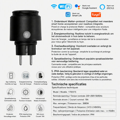 Wifi waterdichte outdoor stekker voor stroom met IP44 bescherming