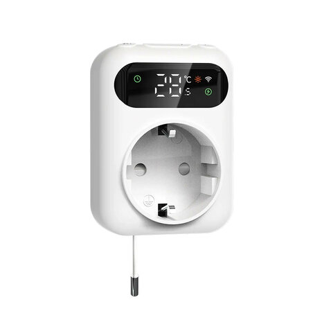 Stekkerthermostaat met NTC-sensor en Tuya Smart Life-app, 10A, Wit