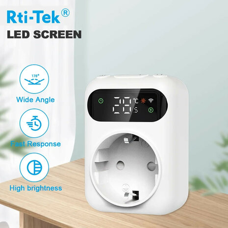 Stekkerthermostaat met NTC-sensor en Tuya Smart Life-app, 10A, Wit