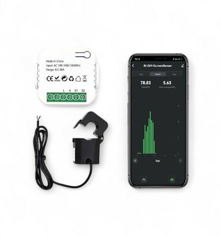 Energiemeter met 2 klemmen, WiFi 2.4GHz en 80A voor zonnepanelen (wit)