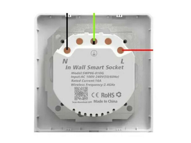 Inbouw stopcontact wifi bedienbaar met Tuya Smart Life, 230V 16A, wit