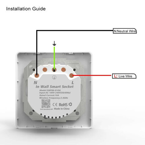 Inbouw stopcontact voor thuis met wifi bediening en spraakbesturing zwart