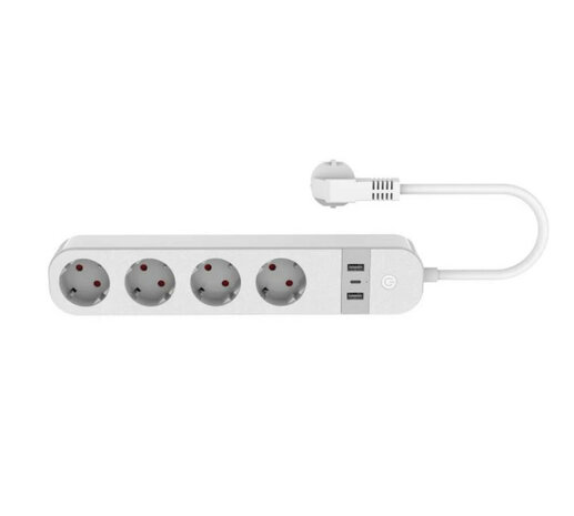WiFi stekkerdoos met 4 EU-stopcontacten, 2x USB-A en 1x USB-C, 16A/3680W, Wit