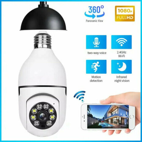 E27 camera lamp 360&deg; panoramisch Full HD 1080p wit