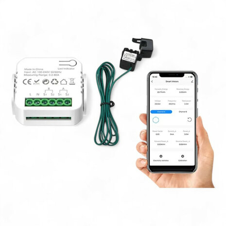 Energiemeter voor zonnepanelen met &eacute;&eacute;n klem, 80A, Tuya en Smartlife