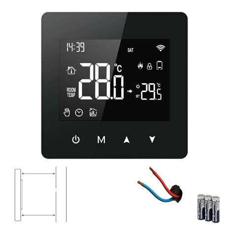 Wifi Surface-Mounted Thermostat with Touchscreen for Central Heating System (Black)