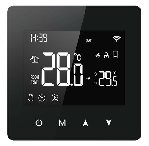 Wifi Surface-Mounted Thermostat with Touchscreen for Central Heating System (Black)