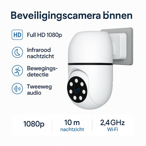 Beveiligingscamera binnen &ndash; Full HD 1080p, nachtzicht 10m, bewegingsdetectie, wit