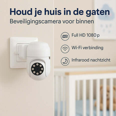 Beveiligingscamera binnen &ndash; Full HD 1080p, nachtzicht 10m, bewegingsdetectie, wit
