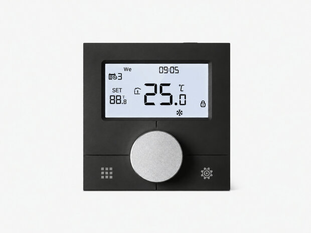 Zwarte slimme opbouw wifi-thermostaat voor boiler en C.V. Ketel