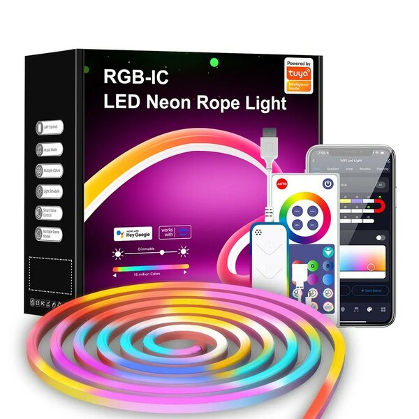 Slimme Wifi Neon LED Strip RGB 10 Meter IP67 (waterdicht)