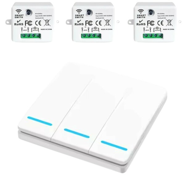 RF 433Mhz Slimme Draadloze Schakelaar Wit (3-knoppen) - SET
