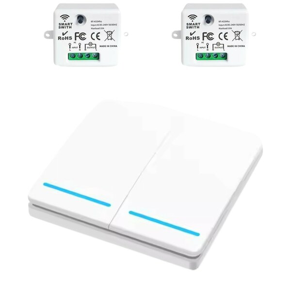 RF 433Mhz Slimme Draadloze Schakelaar Wit (2-knoppen) - SET
