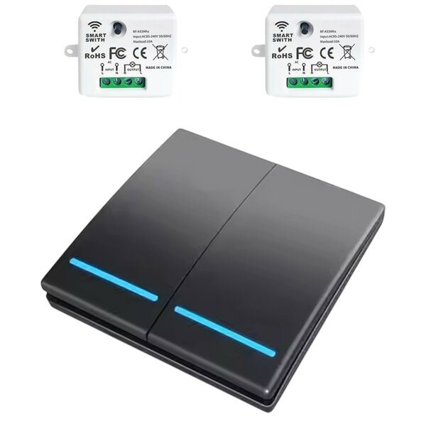 RF 433Mhz Slimme Draadloze Schakelaar Zwart (2-knoppen) - SET