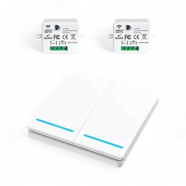 RF 433Mhz Slimme Draadloze Schakelaar Wit (2-knoppen) - SET