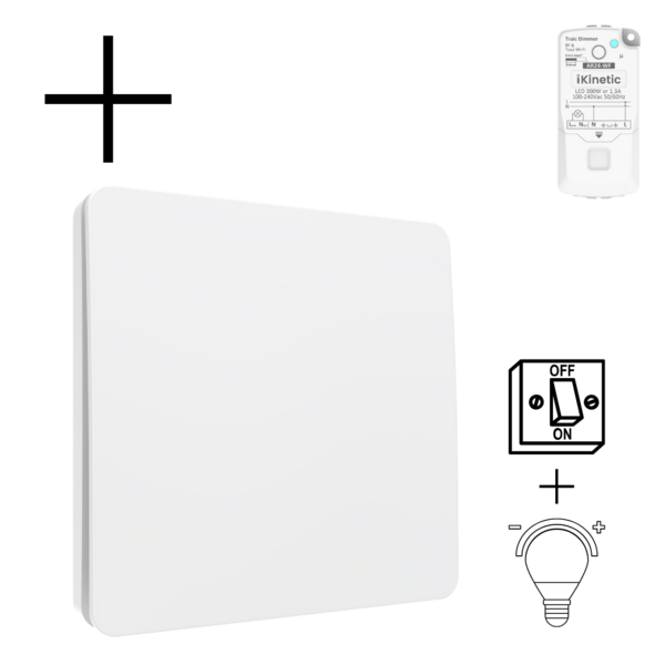 Draadloze Wandschakelaar Wit (Kinetisch) 1-Voudig Aan/Uit + Dimmer - Set
