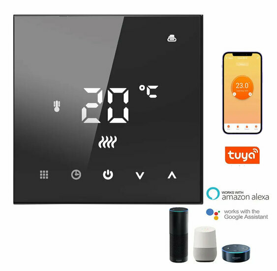 Wifi Inbouw Thermostaat met Touchscreen voor C.V. Installatie (zwart)