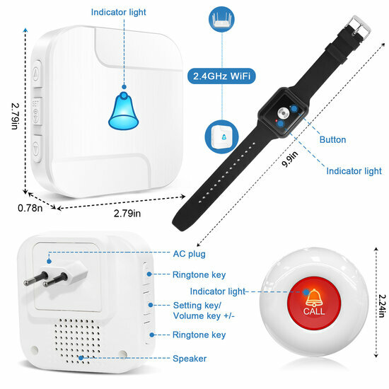 SOS Alarmset Basic inclusief Knop &amp;amp;amp; Zwart Horloge voor Ouderen (Inclusief Extern Display)