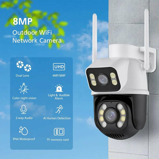 Wifi Beveiligings Camera (2x 3MP) met beugel geschikt voor buiten
