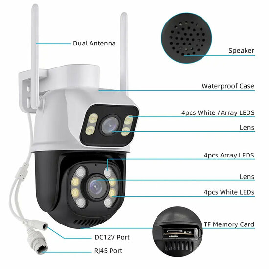 Wifi Beveiligings Camera (2x 3MP) met beugel geschikt voor buiten