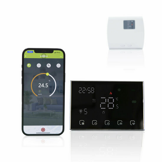 Wifi Draadloze Thermostaat met Touchscreen voor alle type verwarming (zwart)