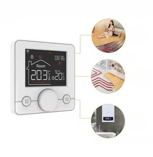 Thermostat sans fil Wifi avec bouton pour installation C.V. (noir/blanc)