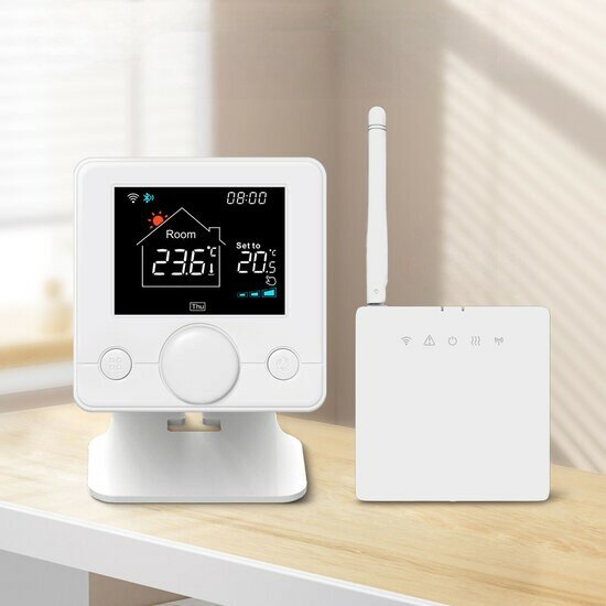 Thermostat sans fil Wifi avec bouton pour installation C.V. (noir/blanc)
