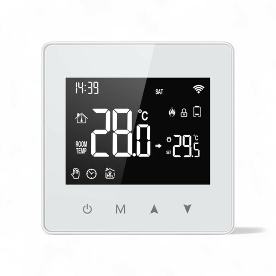 Thermostat mural Wifi avec &eacute;cran tactile pour installation C.V. (noir/blanc)