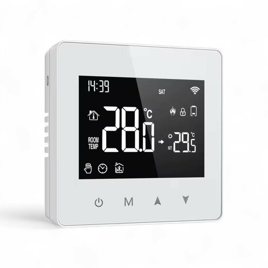 Thermostat mural Wifi avec &eacute;cran tactile pour installation C.V. (noir/blanc)