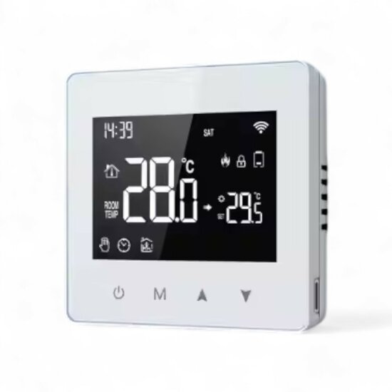 Thermostat mural Wifi avec &eacute;cran tactile pour installation C.V. (noir/blanc)