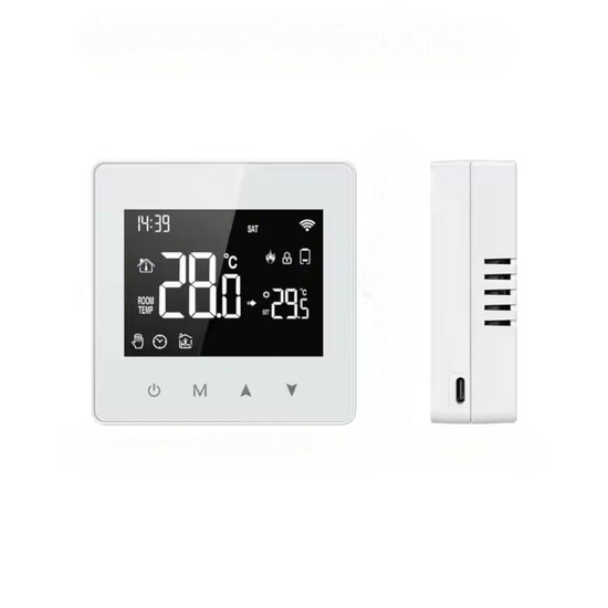 Thermostat mural Wifi avec &eacute;cran tactile pour installation C.V. (noir/blanc)