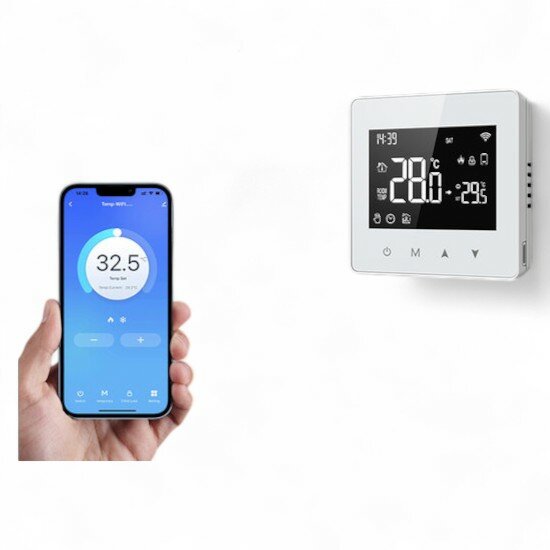 Thermostat mural Wifi avec &eacute;cran tactile pour installation C.V. (noir/blanc)