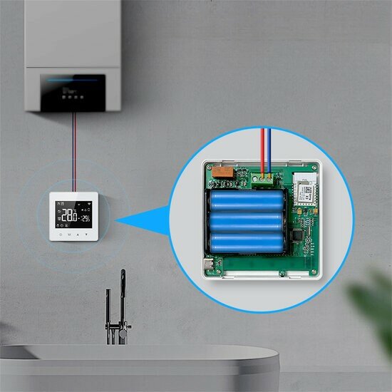 Thermostat mural Wifi avec &eacute;cran tactile pour installation C.V. (noir/blanc)