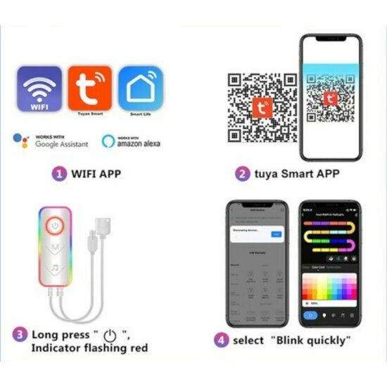 Ruban LED n&eacute;on intelligent Wifi RGB 3 m&egrave;tres IP67 (&eacute;tanche)