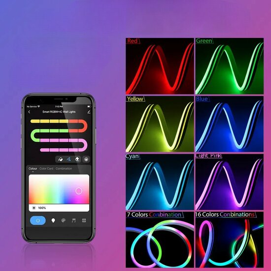 Ruban LED n&eacute;on intelligent Wifi RGB 3 m&egrave;tres IP67 (&eacute;tanche)