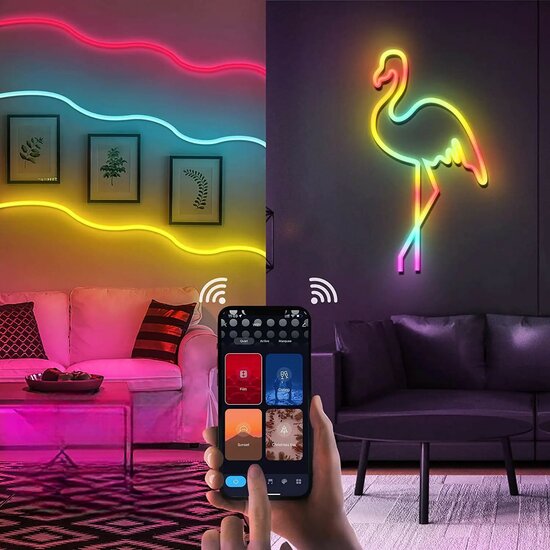 Ruban LED n&eacute;on intelligent Wifi RGB 3 m&egrave;tres IP67 (&eacute;tanche)
