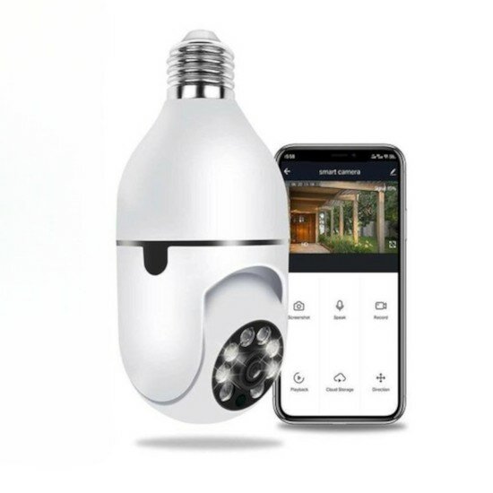 Wifi Beveiligings Camera 360 graden draaibaar E27 Schroefaansluiting 2,4 Ghz (Tuya)