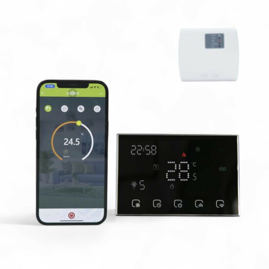 Wifi Draadloze Thermostaat met Touchscreen voor alle type verwarming (zwart)