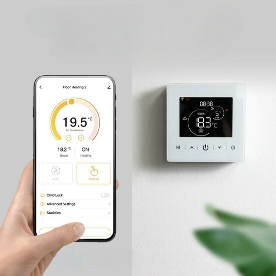 Wifi Opbouw Thermostaat met Touchscreen voor C.V. Installatie (met statistieken)