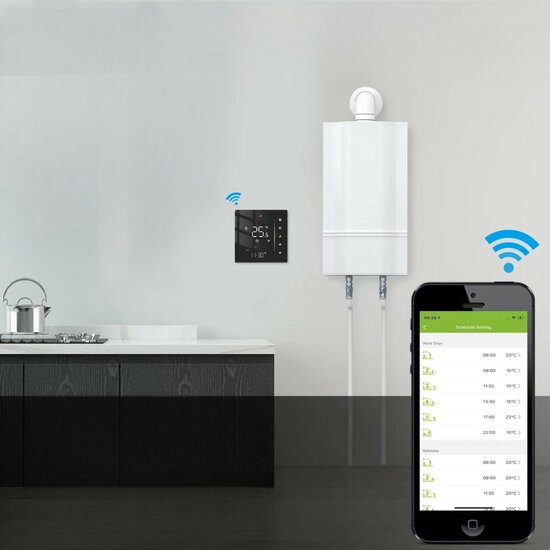 Wifi Inbouw Thermostaat met Touchscreen voor C.V. Installatie (zwart) M1