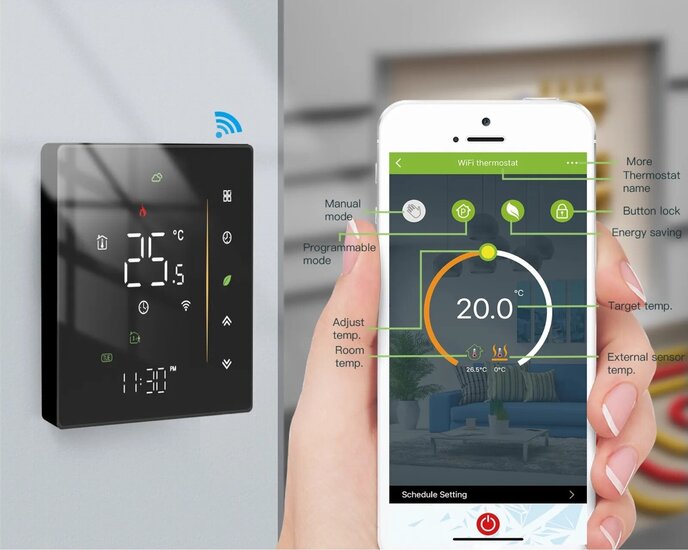 Wifi Inbouw Thermostaat met Touchscreen voor C.V. Installatie (zwart) M1