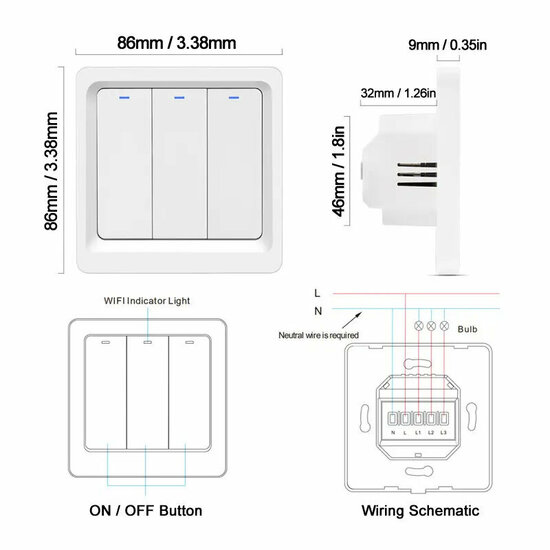 Smart WiFi Lichtschakelaar Wit 1-knop